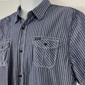 BUFFALO DAVID BITTON™️ Men's Sz XXL SS Striped Blue Camp Shirt